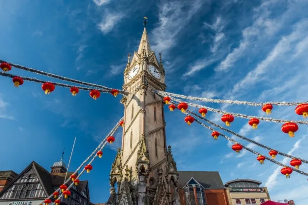 The Clock Tower festooned with decorations