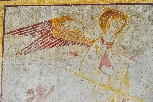 14th-century wall painting of St Michael Weighing Souls (c) Michael Garlick