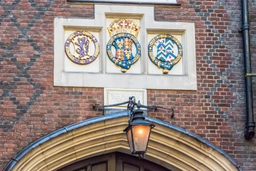 Lovell coat of arms over the arch