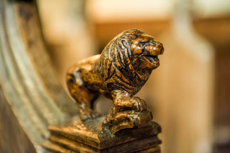 15th century bench end of a lion