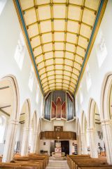 Looking west down the nave aisle