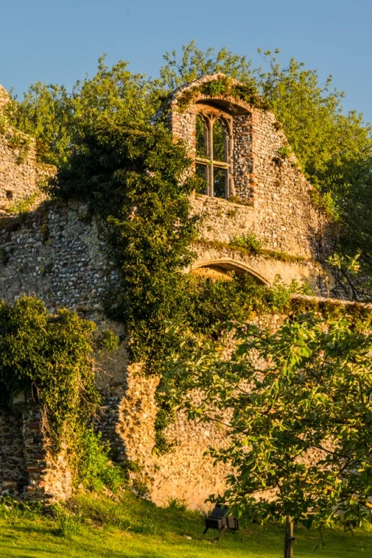 Ruined window and walls, east facade