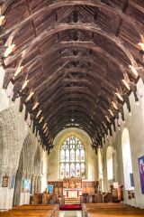 Llanidloes, St Idloes Church, The nave with its superb 16th century roof