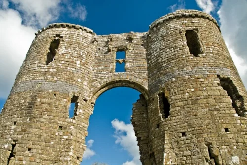 The imposing castle gatehouse