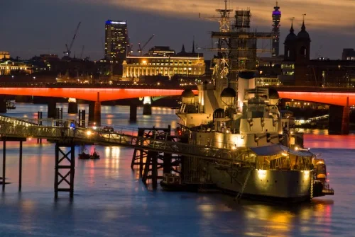 HMS Belfast at night