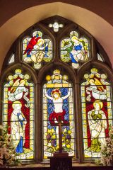 Colourful stained glass in the east window