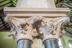 Beautifully sculpted capitals in Hoy Trinity church