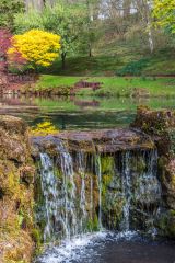 A small cascade falls from the largest pond