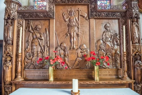 The beautifully-carved Victorian reredos