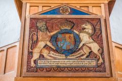 The painted royal coat of arms to James I