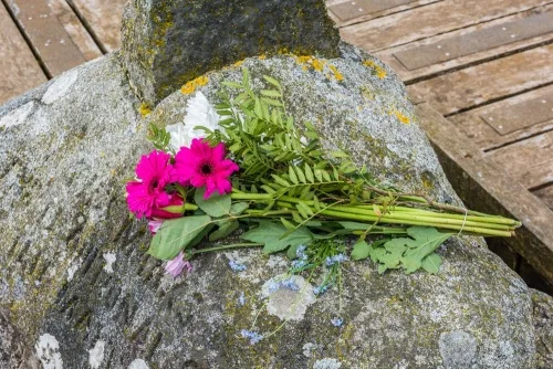 Flowers left on the Martyrs' Stake