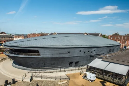 The Mary Rose exhibition building from the deck of the HMS Victory