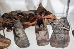A display of old leather shoes