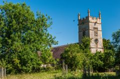 The church seen from Middle Littleton Tithe Barn