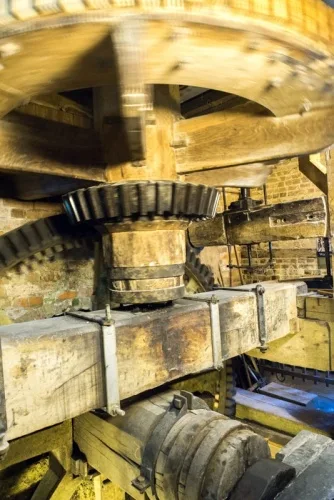 The meal floor, wooden gearing and shafts