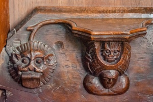 Misericord of woman, demon and lion