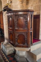 The richly decorated Jacobean pulpit