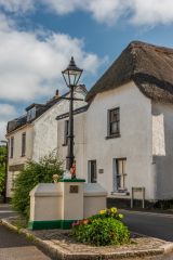 Lamp post and thatched cottage, Lime street