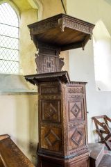 Moulton, St Mary's Church, The beautifully carved Jacobean pulpit