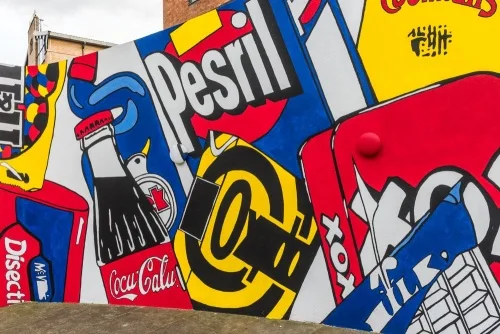 The museum entrance mural