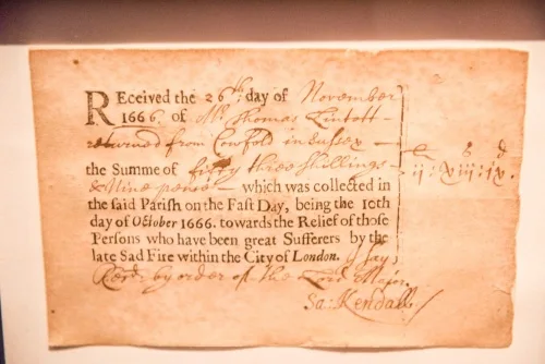 Cowfold's donation to the Great Fire of London relief fund