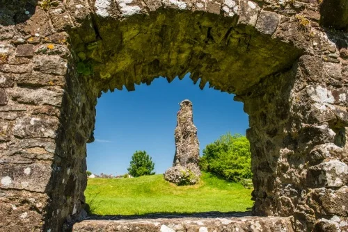 The Keep seen through a great hall window