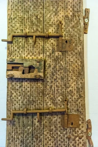 A studded cell door from the medieval gaol