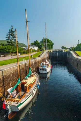 Boats entering a Staircase lock