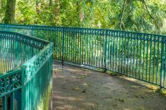 A modern footbridge links the islands