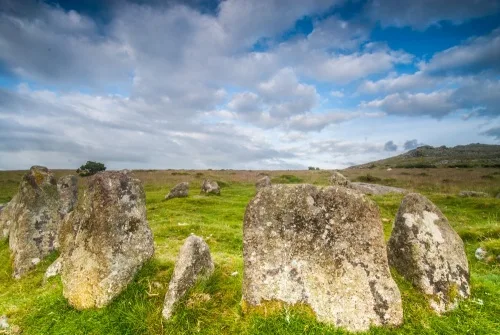 Looking east across the stone circle