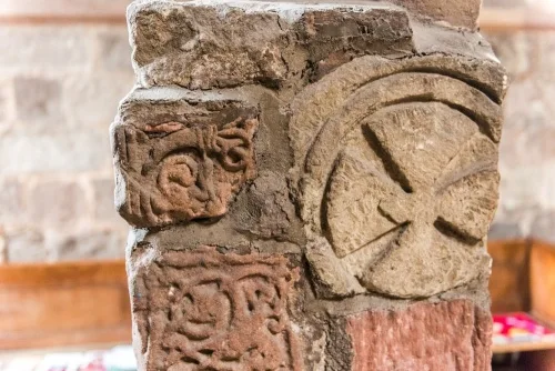Celtic cross fragments on the Norham Pillar