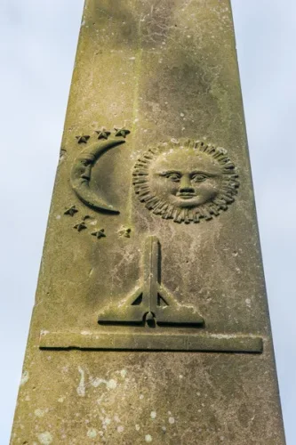 Carvings on a 19th-century memorial in the churchyard
