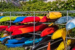 Colourful kayaks by the harbour