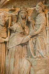 15th-century alabaster bas-relief of a Pope and bishop