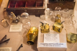 Blood-letting tools display in the Herb Garret