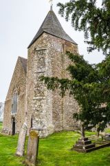 A churchyard view of the tower