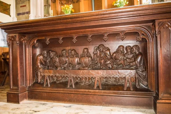 The richly carved 'Last Supper' altar