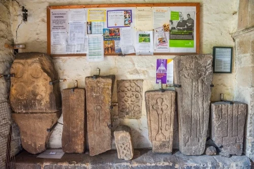 Medieval cross slabs in the porch