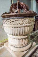 The beautifully carved Norman font