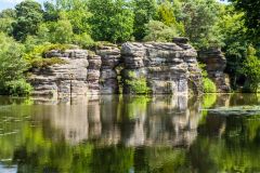 Rock formations reflected in the lake