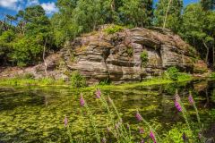 Rock formations on the east side of the lake