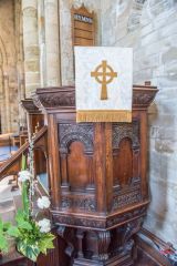 The beautifully-carved pulpit