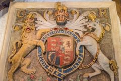The 1638 plaster royal coat of arms in the Gildhouse