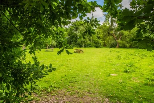 The bailey, used as an 18th-century bowling green