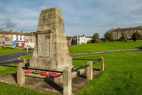 The village war memorial on the green