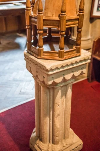 The unusual font made from a medieval column