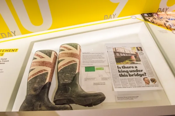 Part of the 'Discovery' display including Philippa Langley's rubber boots