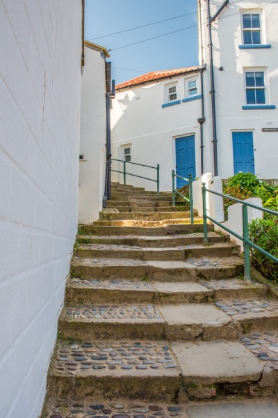 A picturesque cobbled lane - just one of many in Robin Hoods Bay