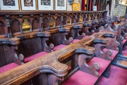 Beautifully carved seats in the chancel