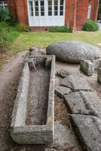 Medieval stone coffin outside the museum door